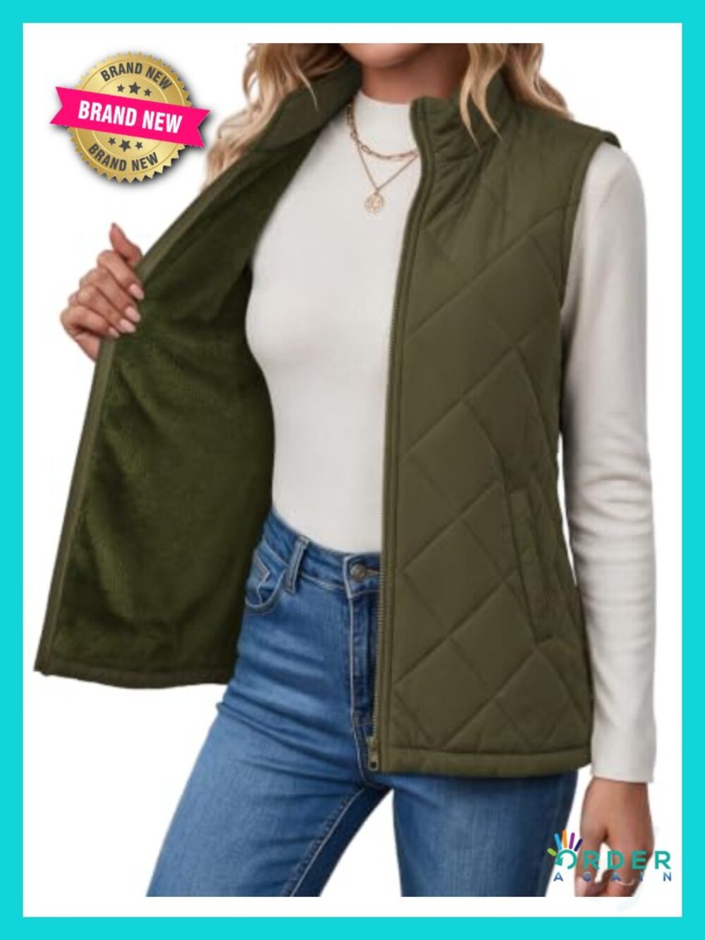 Quilted Puffer Vest Zip Up Sleeveless Jacket Fall Winter Outerwear